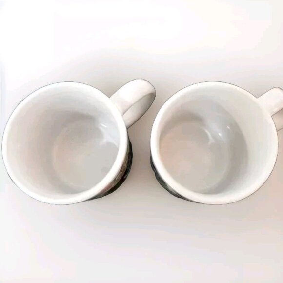 MATCHING PAIR OF COFFEE CUPS MUGS WHITE WTH GRAPEVINE PATTERN - Picture 2 of 4